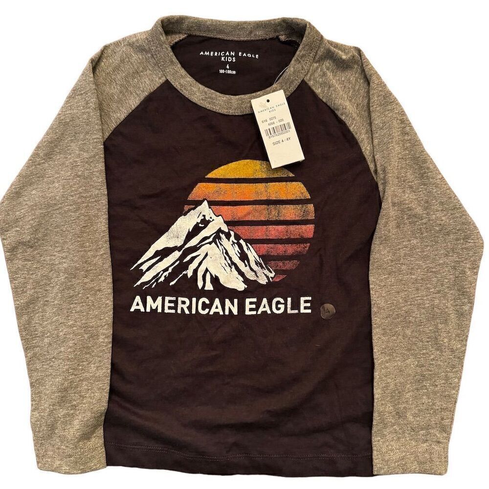 American Eagle Kids Boys Graphic‎ Long Sleeve T-Shirt Gray Size 4